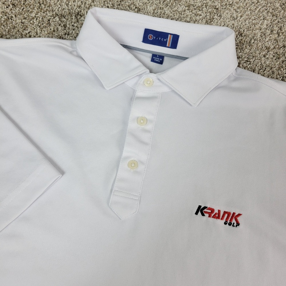 Stitch Mens Large Solid White Performance Stretch Polo Short Sleeve